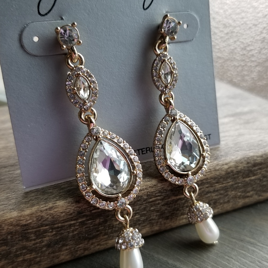 Gemma Layne Nwot Pave And Faux Pearl Earrings